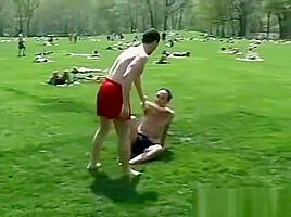 Sporty homos feet oiled up and tickled by his friends