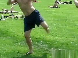 Sporty homos feet oiled up and tickled by his friends
