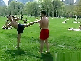 Sporty homos feet oiled up and tickled by his friends