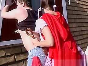 Stacked raven-haired bombshell in a costume has some fun wit