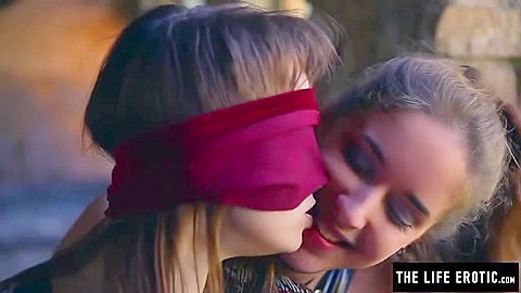 Straight Babe Is Blindfolded By Lesbian Before She Orgasms