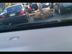 Street candid video with nude girl spied out of the car