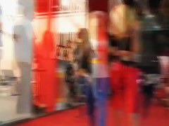 Street candid video with sexy blonde in red pants