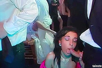Superb horny brides suck big cocks in public