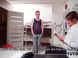 TUTOR4K Boy instead of going at party has sex with busty biology teacher