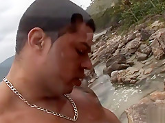 Tanned young guy fucked hardcore by his boyfriend's cock on the beach