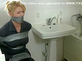 Taped up in the bathroom