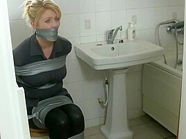 Taped up in the bathroom