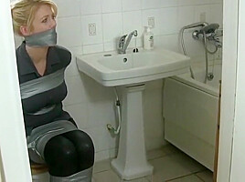 Taped up in the bathroom