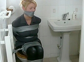Taped up in the bathroom