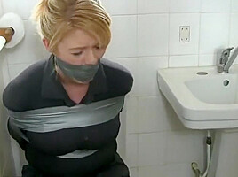 Taped up in the bathroom