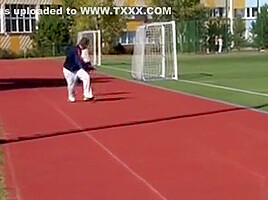 This Buxom Blonde College Coed Has Been Taking Javelin Lesso