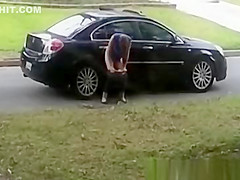 Totally woman peeing on cars