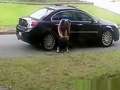 Totally woman peeing on cars