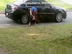 Totally woman peeing on cars
