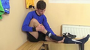 Twinkie foot fetishist jerks off after soccer practice