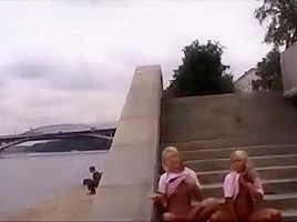 Two blondes public show