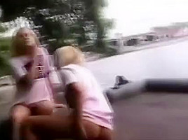 Two blondes public show