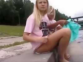 Two blondes public show