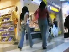 Two consumer bitches get followed by a at the mall