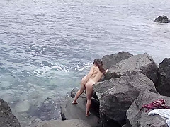 Unexpected Cumshot On The Face Of A Nudist On The Beach! Cuckold Husband lover Marked Her