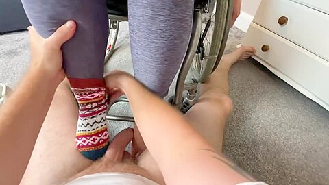 Wheelchair Girl Lets Foot Boy Cum On Her Feet