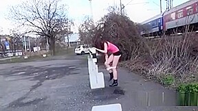 Wide Opened Blonde Pissing In Her Car Top