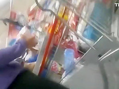 Woman in black leggings in supermarket