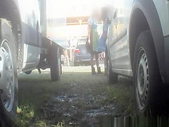 Women peeing at beer festival