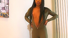 Young black TS spreading her ass in closeup