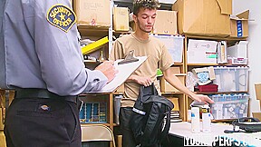 YoungPerps - Tiny shoplifter gets fucked by two mall cop