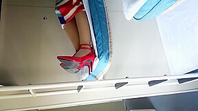 asian foot worship-beauty change stocking on train