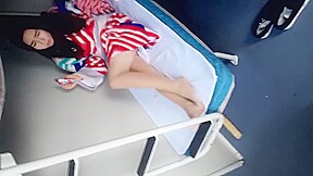 asian foot worship-beauty change stocking on train