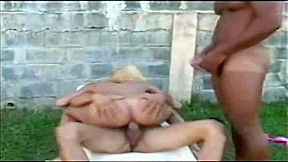 blond shemale Lisa Lawer With Two dudes