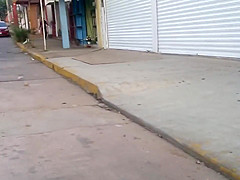 blue latina cameltoe leggins on the street