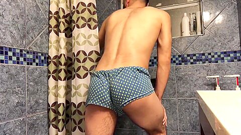 catches hot guy with tattoos playing in the shower