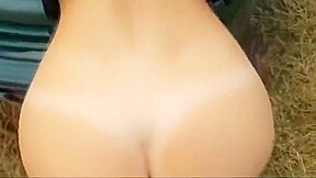 hot redhead babe gives blowjob outdoor and takes cum on tits