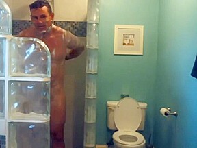 military Step dad cums and takes a shower