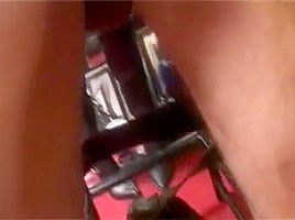 mistress fuck slave with shoe and than strapon his ass