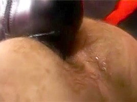 mistress fuck slave with shoe and than strapon his ass