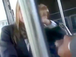 teen 18+ girl fucks an Asian man in a school bus