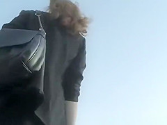 teen 18+ in short black skirt and black stockings upskirt