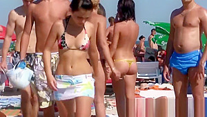 teens 18+ on the public beach topless showing naked firm breasts!