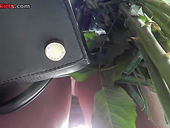 upskirt carefully got under the jeans mini skirt
